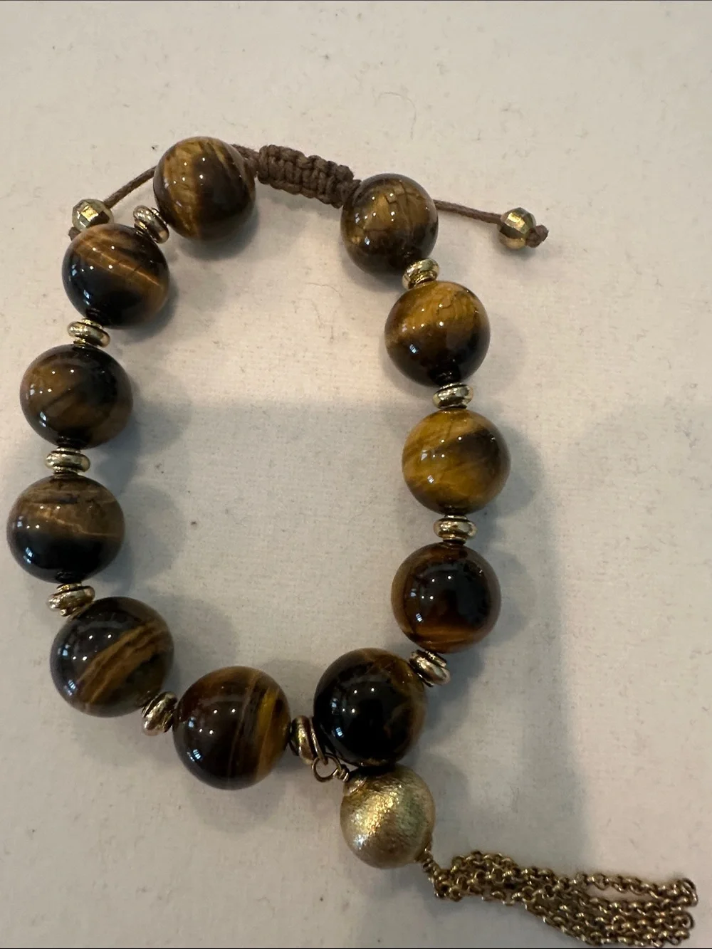 Tiger Eye Beaded Tassel Bracelet - Brown